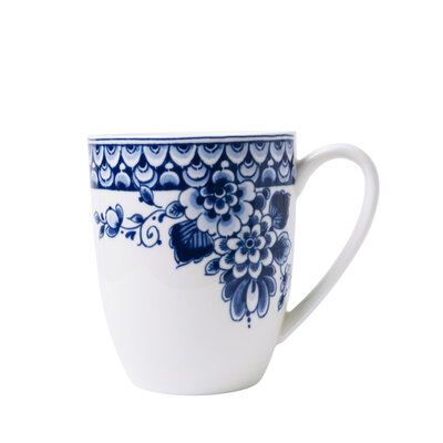 Typisch Hollands Luxuriöse große Tasse aus Porzellan – Delfter Blau – Blumenmuster/Pfau