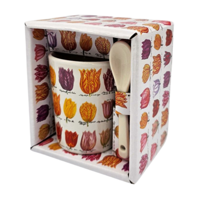 Memoriez Espresso mug with spoon in gift boxes - Tulips - White