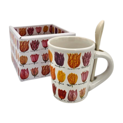 Memoriez Espresso mug with spoon in gift boxes - Tulips - White