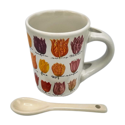 Memoriez Espresso mug with spoon in gift boxes - Tulips - White