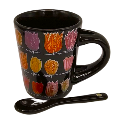 Memoriez Espresso mug with spoon in gift boxes - Tulips - Black