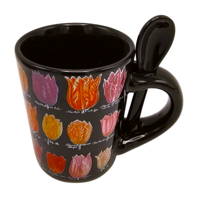 Memoriez Espresso mug with spoon in gift boxes - Tulips - Black