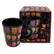 Memoriez Espresso mug with spoon in gift boxes - Tulips - Black