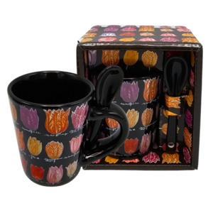 Memoriez Espressotasse mit Löffel in Geschenkbox - Tulpen - Schwarz