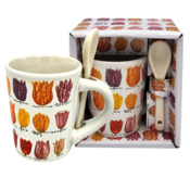 Memoriez Espresso mug with spoon in gift boxes - Tulips - White