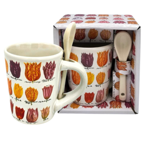 Memoriez Espresso mug with spoon in gift boxes - Tulips - White