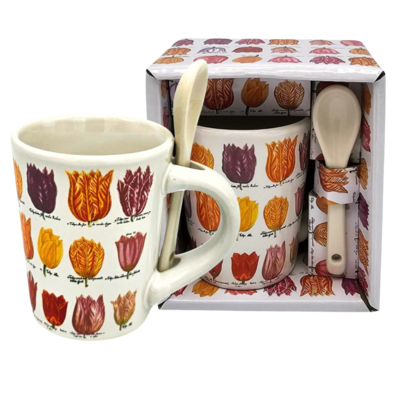 Memoriez Espressomokje met lepeltje in geschenkdoosjes - Tulpen - Wit