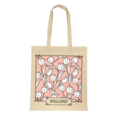 Typisch Hollands Tas katoen tulpen Holland wit-roze