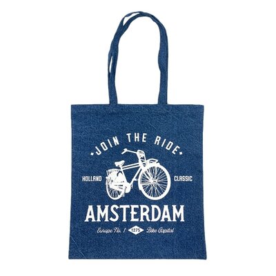 Typisch Hollands Tas Denim katoen blauw fiets - join the ride