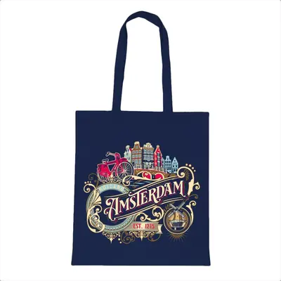 Typisch Hollands Tas katoen Amsterdam ornaments blauw