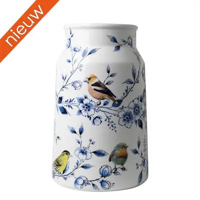 Heinen Delftware Stilvolle Vase 30 cm - Milchkanne - Waldvögel - Blau