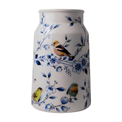 Heinen Delftware Stilvolle Vase 30 cm - Milchkanne - Waldvögel - Blau