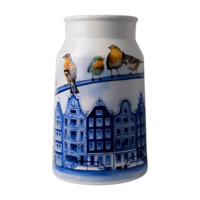 Heinen Delftware Stijlvolle vaas 30 cm - Melkbus - Grachtenhuizen en vogels