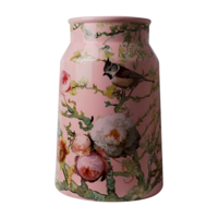 Heinen Delftware Stylish vase 30 cm - Milk can - Forest birds - Pink