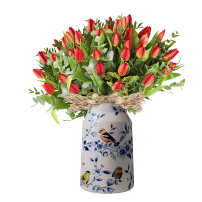 Heinen Delftware Stijlvolle vaas 30 cm - Melkbus - Bosvogels - Blue