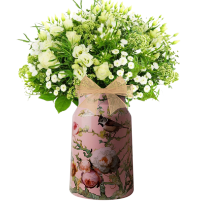 Heinen Delftware Stilvolle Vase 30 cm - Milchkanne - Waldvögel - Rosa
