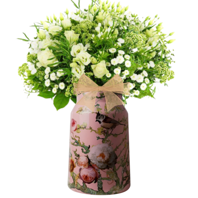 Heinen Delftware Stylish vase 30 cm - Milk can - Forest birds - Pink