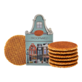 Typisch Hollands Stroopwafels in einem Fassadenhaus (Hauskasten) in Farbe