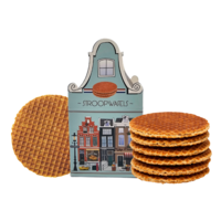 Typisch Hollands Stroopwafels in einem Fassadenhaus (Hauskasten) in Farbe