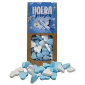 Typisch Hollands Hurra ein Junge - Candy Hearts - blau-weiß.