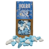 Typisch Hollands Hoera een Jongen - Snoephartjes -blauw-wit.