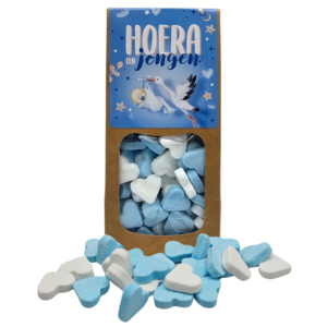 Typisch Hollands Hurra ein Junge - Candy Hearts - blau-weiß.