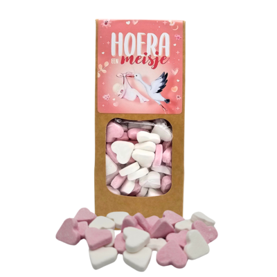 Typisch Hollands Hurra ein Mädchen - Candy Hearts - rosa-weiß.