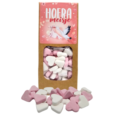 Typisch Hollands Hurra ein Mädchen - Candy Hearts - rosa-weiß.