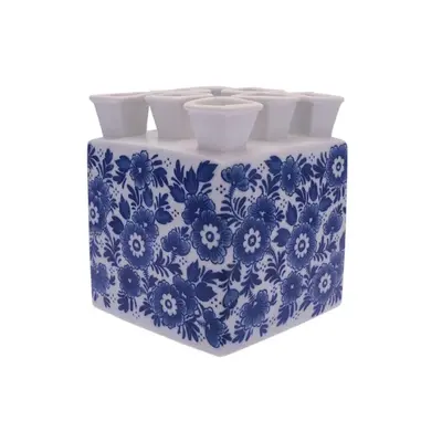 Heinen Delftware Delft blue tulip vase straight - Floral motif (square)