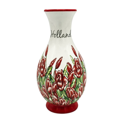 Typisch Hollands Belly vase - red - floral decor 13cm