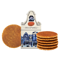 Typisch Hollands Stroopwafels in Gevelhuisje (huisje-doosje) Delfts blauw