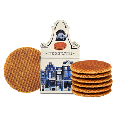 Typisch Hollands Stroopwafels in Gevelhuisje (huisje-doosje) Delfts blauw