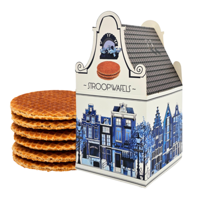 Typisch Hollands Stroopwafels in Gevelhuisje (Hausschachtel) Delfter Blau