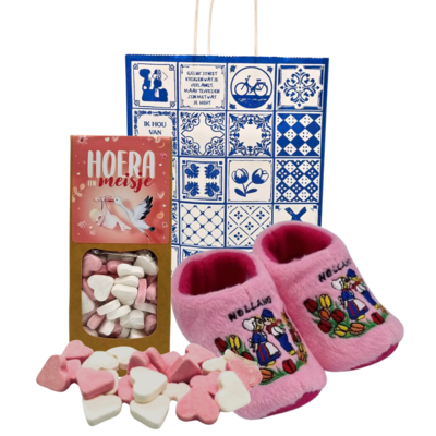 www.typisch-hollands-geschenkpakket.nl Baby geschenkenpakket (0-6 maanden)- Holland - Roze