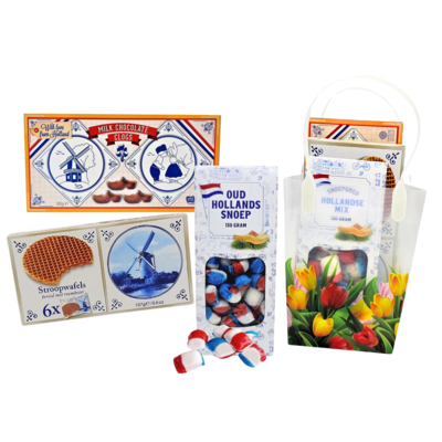 Typisch Hollands Holland geschenktasje PVC met tulpen - 3x Holland lekkers