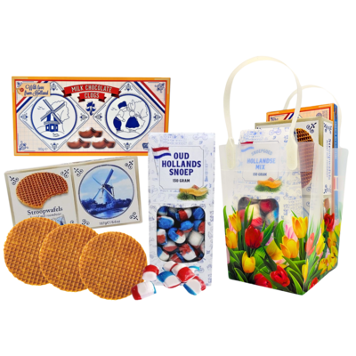 Typisch Hollands Holland geschenktasje PVC met tulpen - 3x Holland lekkers