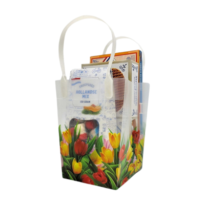 Typisch Hollands Holland geschenktasje PVC met tulpen - 3x Holland lekkers