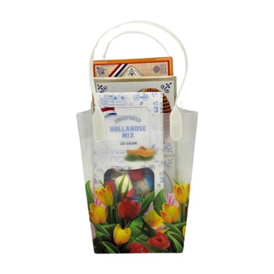Typisch Hollands Holland PVC gift bag with tulips - 3x Holland treats