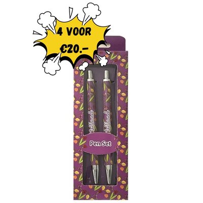 Typisch Hollands Holland - Pen set - Tulip decoration in gift box - Purple