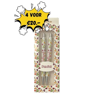 Typisch Hollands Holland - Pen set - Tulip decoration in gift box - White