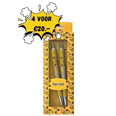 Typisch Hollands Holland - Pennenset - Tulpendecoratie in geschenkdoosje - Geel