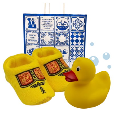 typisch-hollands-geschenkpakket Baby-Geschenkpaket (0-6 Monate) – Holland – Gelb