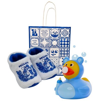 typisch-hollands-geschenkpakket Baby-Geschenkpaket (0-6 Monate) - Holland - mit Badeente