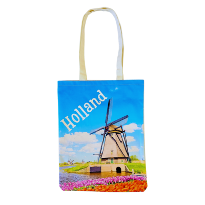 Typisch Hollands Tas katoen happy houses Holland - Molenlandschap