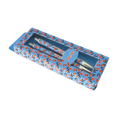 TTD Gifts Holland - Pennenset - Tulpendecoratie in geschenkdoosje - Blauw