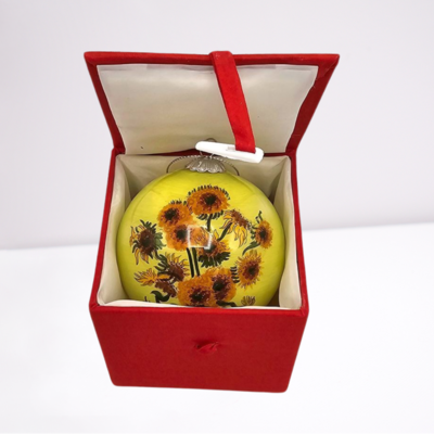 Typisch Hollands Kerstbal  in luxe geschenkdoos - Zonnebloemen - Vincent van Gogh