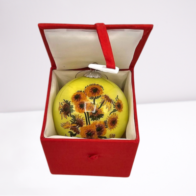 Typisch Hollands Weihnachtskugel in luxuriöser Geschenkbox – Sonnenblumen – Vincent van Gogh