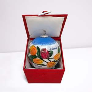 Typisch Hollands Weihnachtskugel in luxuriöser Geschenkbox – Tulpen – Rot-Orange