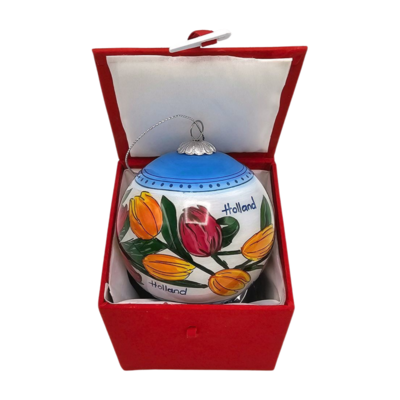 Typisch Hollands Weihnachtskugel in luxuriöser Geschenkbox – Tulpen – Rot-Orange