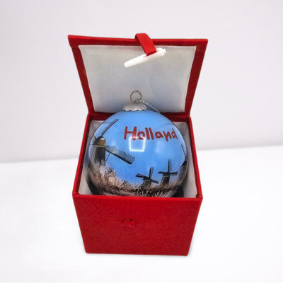 TTD Gifts Weihnachtskugel in luxuriöser Geschenkbox - Windmühlen - Winter - Holland